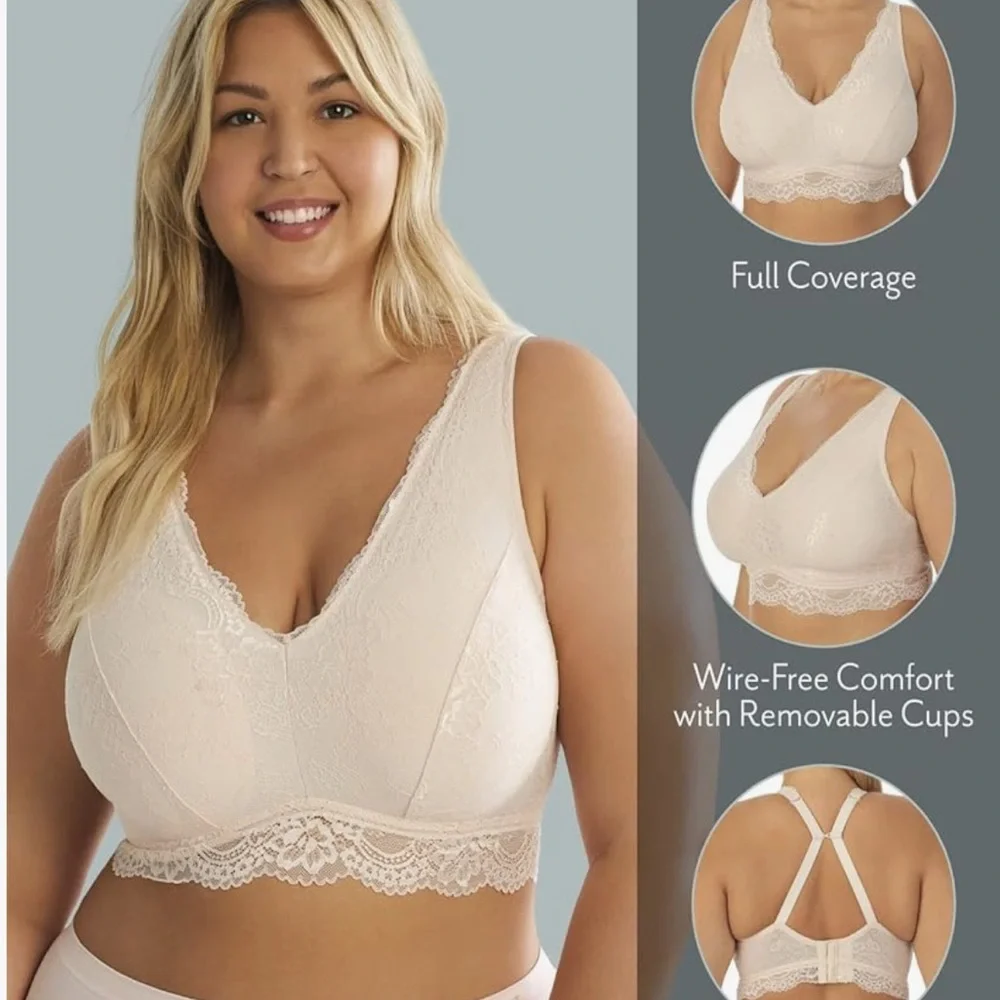 DREAMFIT Full Coverage Wireless Lace Bralette Adjustable Convertible Size 3X - Picture 4 of 7